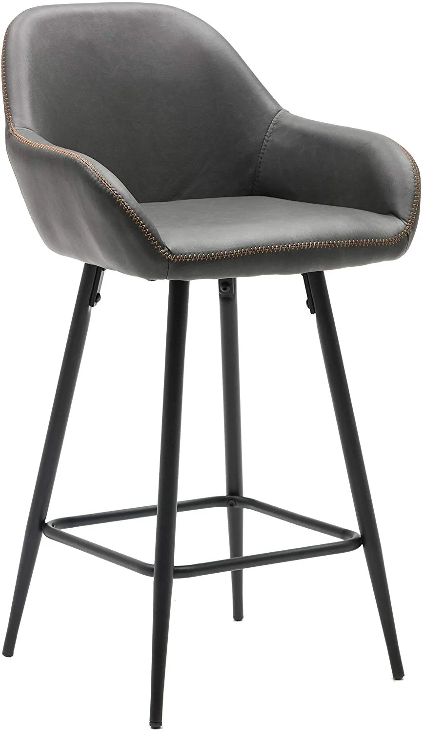 Two NEW - Counter Height Barstools 25 inch Bucket Upholstered Dark Gray Accent Dining Bar Chair Set of 2