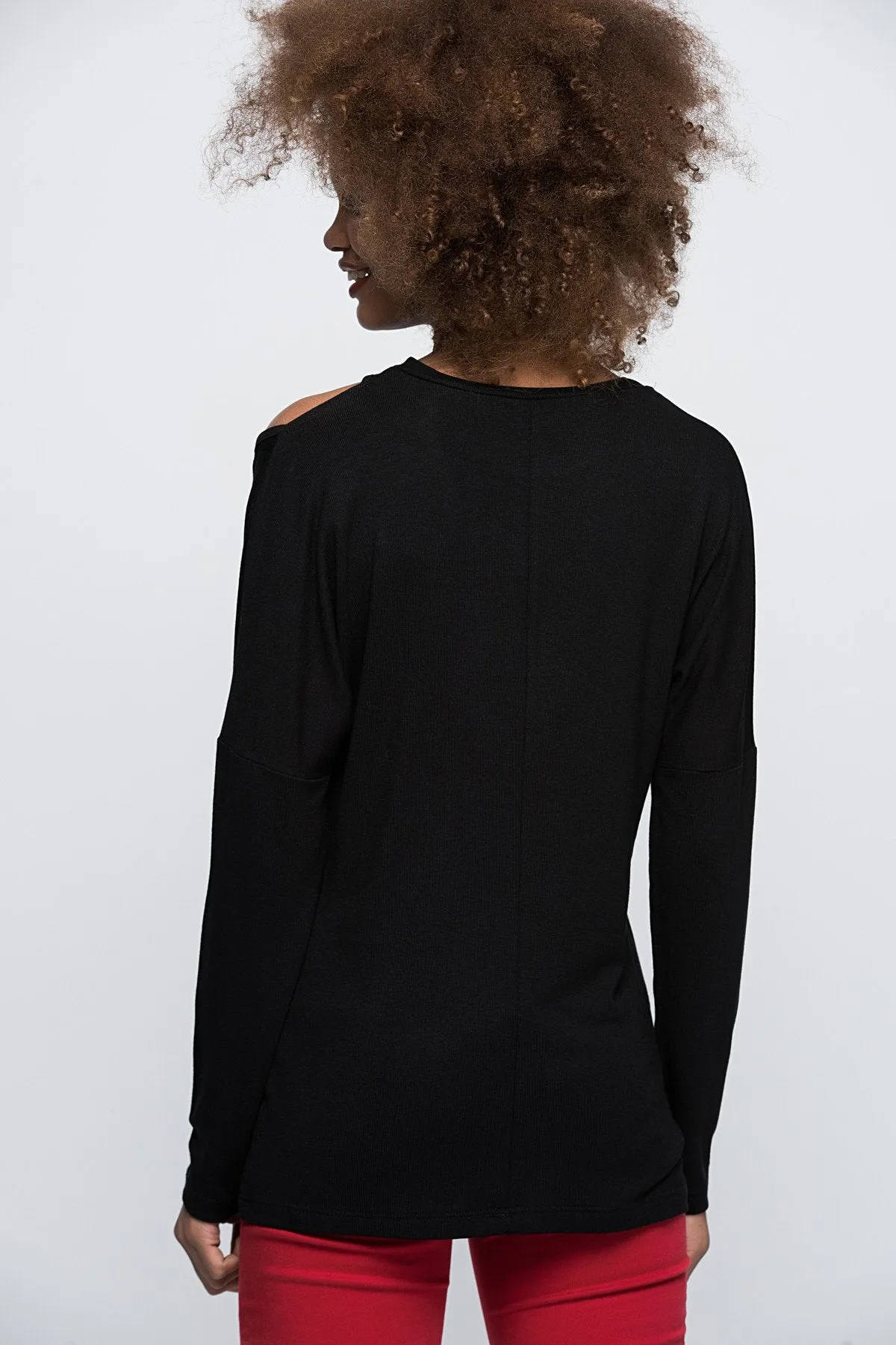 Women's Black Shoulder Drop Blouse
