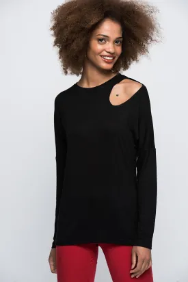Women's Black Shoulder Drop Blouse