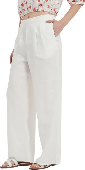 Women's Drape Linen Pants Summer Wide Leg Trousers Compact Fabric with Pockets